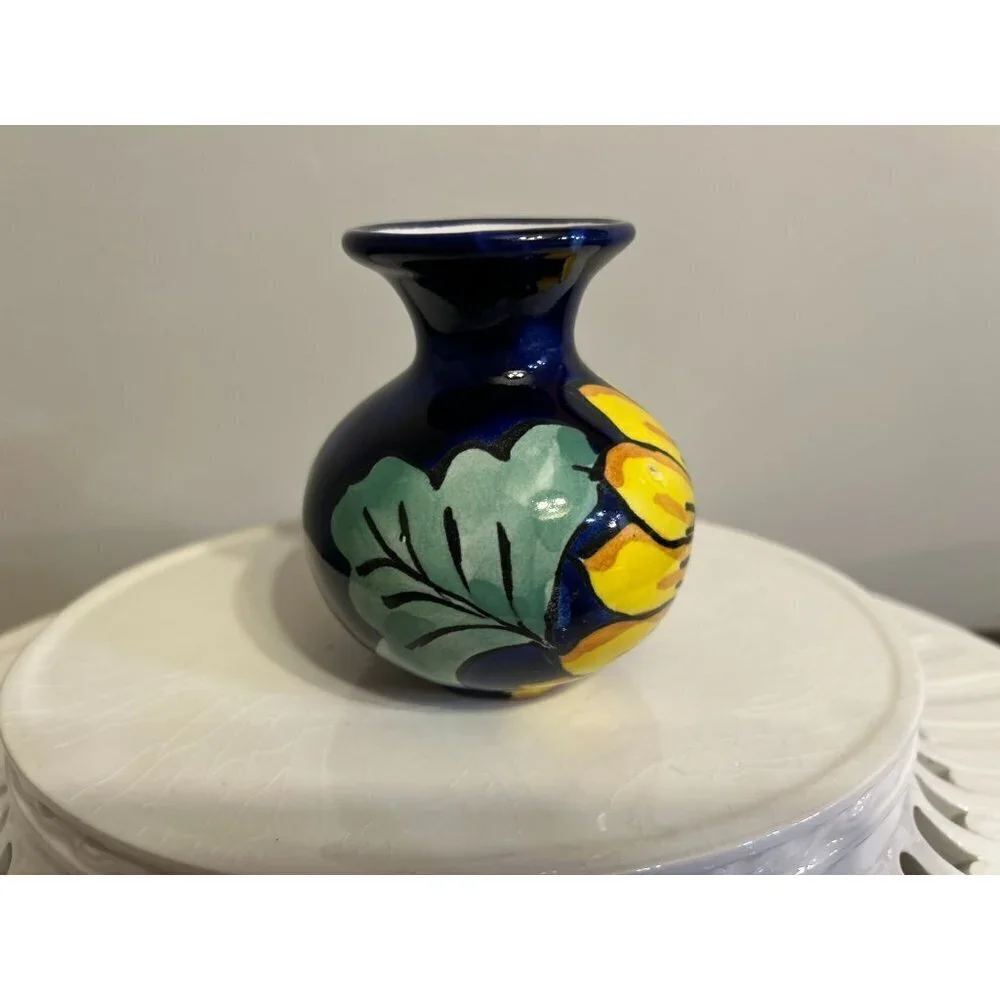 Talavera Bud Vase Mexican Pottery Blue Vase with Sunflowers 4